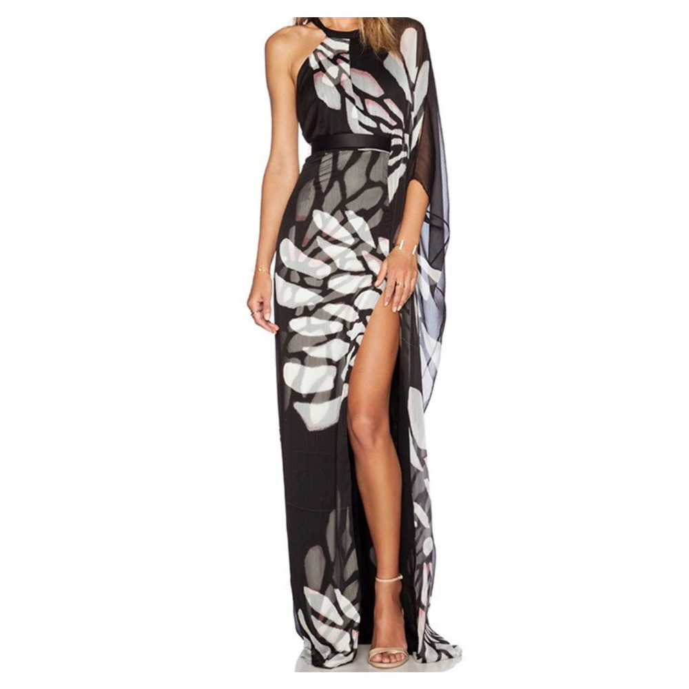 NWT Halston Heritage Sz 2 Asymmetrical Overlay Winged $595 Formal Maxi Dress - Picture 2 of 14